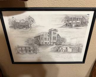 Pencil Drawing of the Weatherford Court house, Vintage!