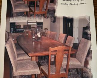 Very cool large oak parquet top dining table with 12 chairs, hand made base and solid oak construction! Chairs are sold Separately!