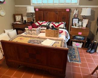 Carved Antique Oak full size bed, Tempurpedic mattress
