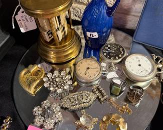 Very old Pocket watches, antique brass Flip calendar clock, Brooches
