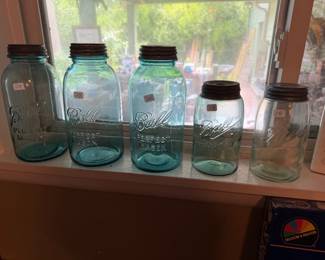 Antique ball jars with glass and zinc lids