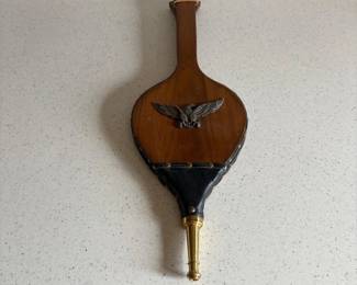 d Vintage Wooden Fireplace Bellow with Brass Eagle Emblem