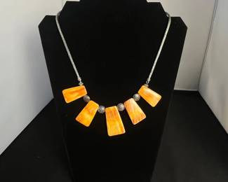 b Samuel B. Sterling Silver and Orange Shell Statement Necklace