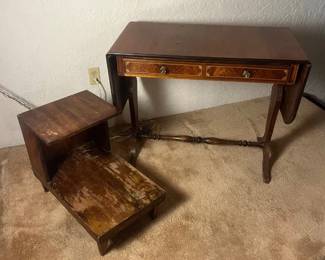 f Wooden DropLeaf Table with a Drawer Rustic Step Stool