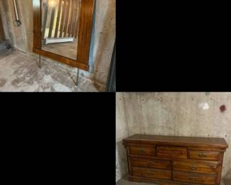 f Vintage Wooden Dresser with Matching Ornate Mirror Set