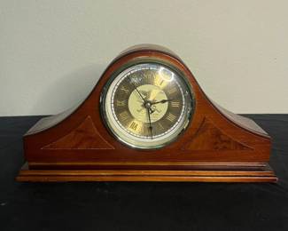 an Vintage Pennington Concealment Wooden Mantel Clock with NRA Emblem and Roman Numerals
