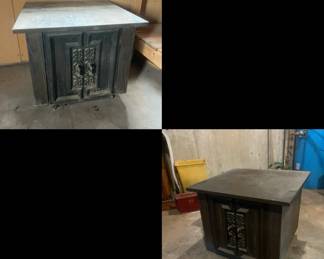 f Wooden Storage Cabinets with Ornate Metal Door Panels