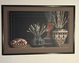 ar Southwestern Style Framed Artwork Featuring Native Pottery and Dried Botanicals