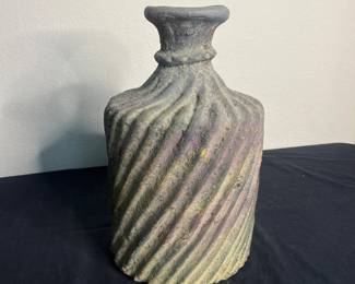 d Antique Spiral Textured Ceramic Vase with Distressed Patina