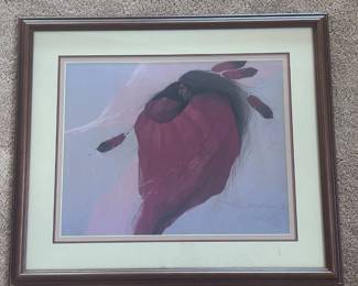 ar rank Howell Red Feathers in a Salmon Sky Framed Double Signed Lithograph