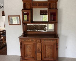 an ntique Victorian Eastlake Marble Top Sideboard Buffet with Mirror Hutch Display Cabinets