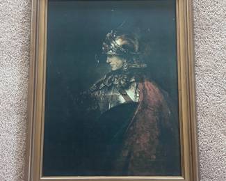 ar Vintage Framed Rembrandt Man in Armor Reproduction Print