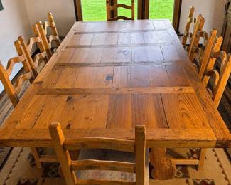 f Large Rustic Reclaimed Pine Trestle Dining Table