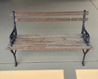 f Vintage Outdoor Wood and Cast Iron Bench with Ornate Scrollwork