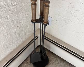 z Iron Fireplace Tool Set with Wooden Handles and Stand