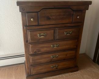 f Vintage Rustic Wooden Chest of Drawers with Carved Front Panel