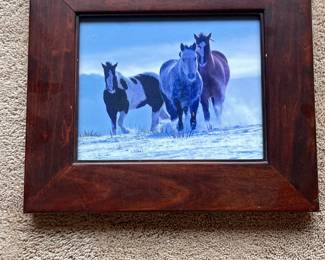 ar Rustic Mahogany Wooden Picture Frame Featuring Galloping Horses Artwork