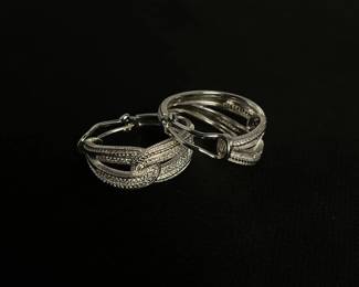 b Judith Ripka Sterling Silver Hoops with Intricate Braided CZ Detailing