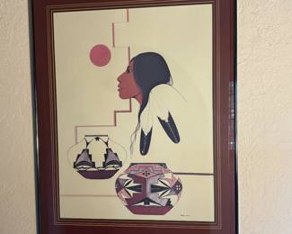 ar Burgess Roye Signed Native American Themed Framed Artwork