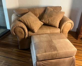 f Homestead House Tan Microfiber Loveseat with Matching Ottoman and Cushions