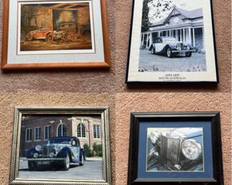 ar Set of Four Vintage MG CarThemed Framed Prints and Posters