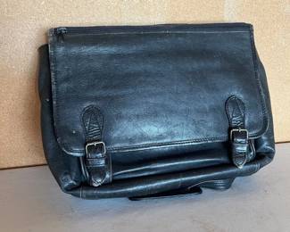 z Black Leather Messenger Bag with Buckle Closures