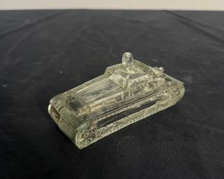 c Vintage Clear Glass TankShaped Paperweight