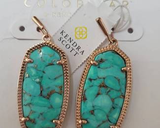 b Kendra Scott Turquoise Blue Ella Drop Earrings with Gold Trim