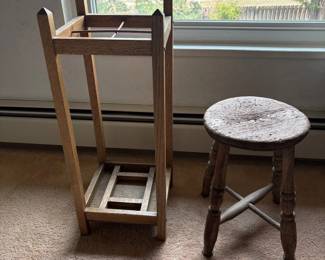f Vintage Wooden Stool and Stand Lot