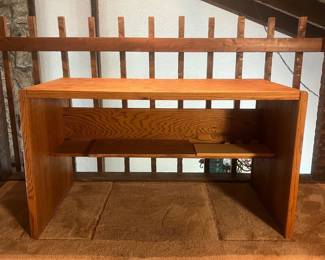 f Solid Oak Wooden Desk with Builtin Shelf and Classic Grain Finish