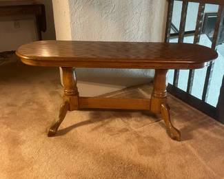 f Solid Oak Wooden Coffee Table with Pedestal Base