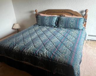 f Classic Wooden King Bed Frame with Carved Headboard and Mattress Set