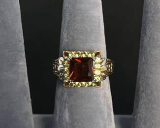 b Michael Valitutti Vintage Sterling Silver and Palladium Ring with a Square Gemstone and Yellow Gold Accents