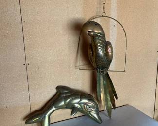 d Brass Dolphin and Parrot Wall Art Set