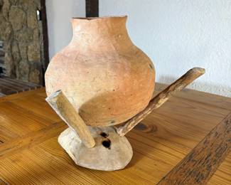 d Rustic Terracotta Pot with Unique Wooden Stand