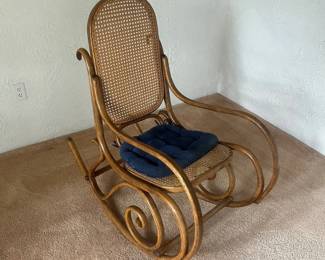 f Bentwood Cane Rocking Chair with Blue Cushion