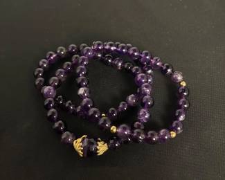 b Purple Beaded Bracelet with Sterling Silver Accents