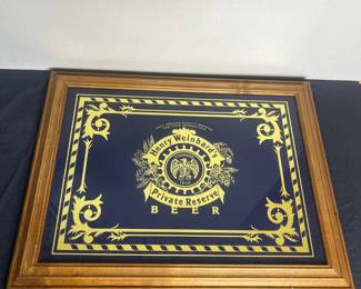 d Vintage Henry Weinhards Private Reserve Beer Decorative Glass Sign with Wooden Frame
