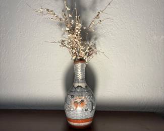 b Vintage Mexican Handcrafted Ceramic Vase with Dried Floral Arrangement