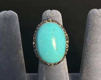 b Sterling Silver and 18K Gold Turquoise Colored Statement Ring