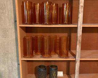 z Amber Glass Cylindrical covers with Metal Mesh Holders on two units