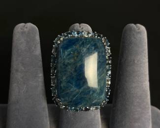 b Blue Stone and Sterling Silver Statement Ring