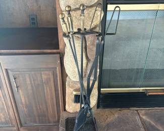 z Brass and Iron Fireplace Tool Set with Stand