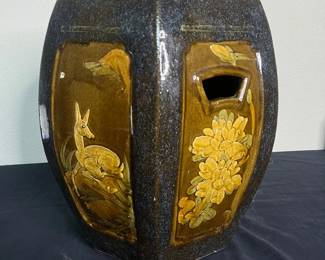 d Hexagonal Ceramic Garden Stool with HandPainted Wildlife and Floral Motifs
