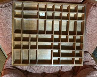 #071 Wood shadow box 20.5x18x2 49 openings $35.00
