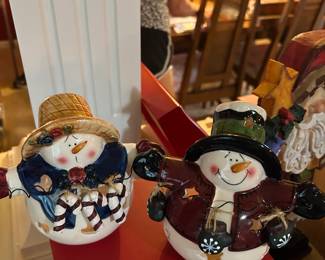 #077 Christams pair of ceramic snowmen candle holders $20.00