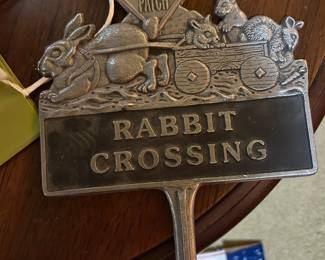 #087 Aluminium rabbit crossing garden sign 8x12 $20.00