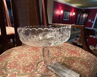 #101 China DR Crystal Compote Bowl on Pedestal 7" tall 6.5" diameter $20.00