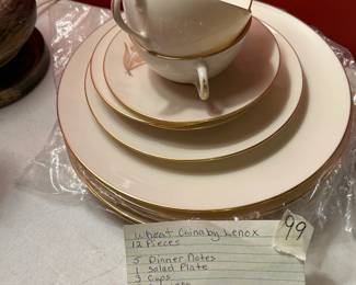 #099 Wheat China by Lenox 12 Pieces 5 dinner plates 1 salad plate 3 cups 3 saucers $30.00