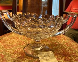 #100 Fostoria American Clear Glass Footed Trophy Bowl Cube Pattern 6.5" tall $20.00